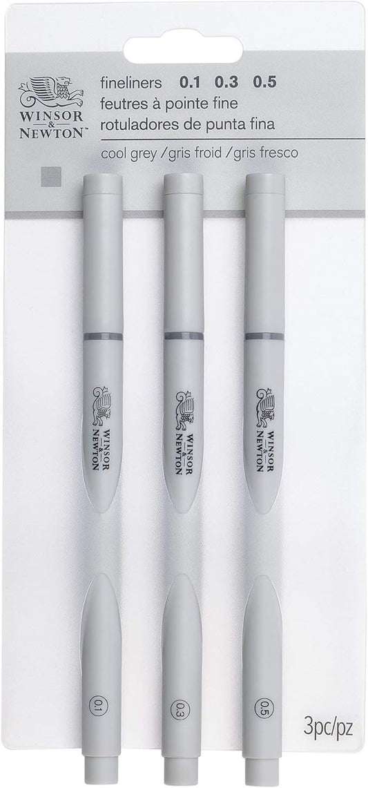 Winsor & Newton Fineliner Fine Point Pen Set, Assorted, Set of 3, Cool Grey