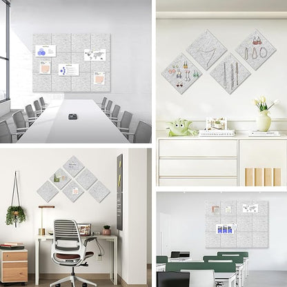 Large Cork Board for Office Wall Decor,48"x36"-12 Pack Felt Wall Tiles with 35 Push Pins, Thicker 0.47in, Felt Bulletin Board Pin Board Cork Boards for Walls - Light Grey