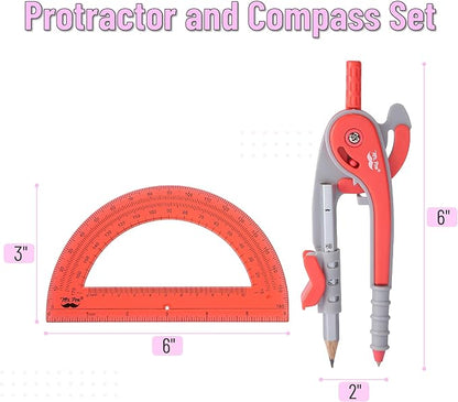 Mr. Pen- Compass and Protractor Set, Red, Compass Geometry Tool, Protractor and Compass Set, Compass Drawing Tool, Drawing Compass, Protractor Set, Geometry Compass, Math Compass for Geometry