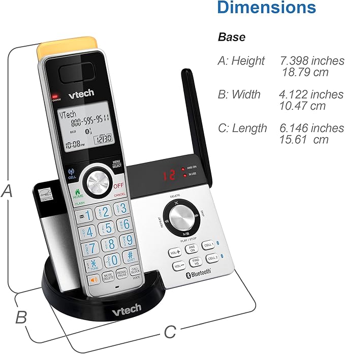 VTECH IS8121 Super Long Range up to 2300 Feet DECT 6.0 Bluetooth Expandable Cordless Phone for Home with Answering Machine, Call Blocking, Connect to Cell, Intercom and Expandable to 5 Handsets