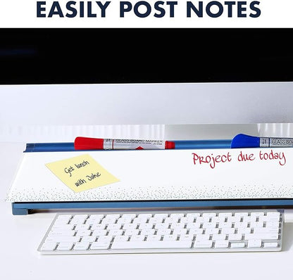 Quartet Glass Dry Erase White Board, Desktop Computer Pad for Notetaking, 18" x 6" Whiteboard, Clean Erase Surface with Storage, 1 Dry Erase Marker, Dot Pattern (GDP186D)