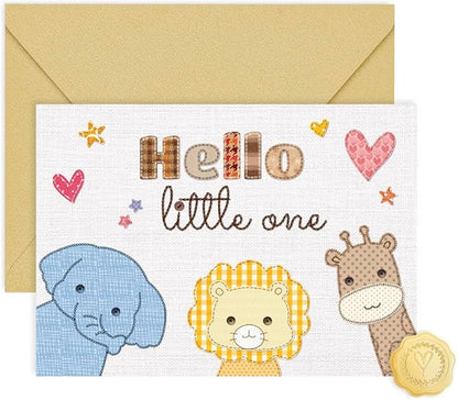 Baby Shower Card for Girl or Boy, Welcome New Baby Congratulations Gift for New Parents, Hello Little One, Gender Reveal (Cute Animals)