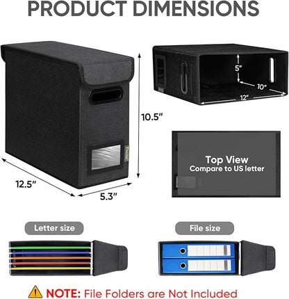 BALEINE File Organizer Box with Lid, Collapsible File Folder Organizer with Plastic Slide, Hanging File Folder Box for Office Document Storage (1 Pack, Black, S)