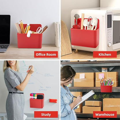 Magnetic Pen Holder,2 Pack Magnetic Dry Erase Marker Holder with Generous Compartments,Strong Magnet Storage Marker Pen Pencil Organizer for Refrigerator,Whiteboard,Locker Accessories