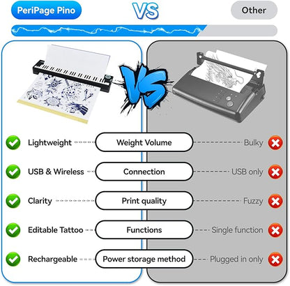 P90-Pino Wireless Tattoo Stencil Printer, Thermal Tattoo Machine with Inkless Tech, Inspired by Piano Design Portable Tattoo Printer Kit Compatible with Phone, Pad & PC
