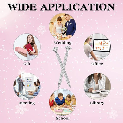 Jeyiour 6 Pcs Big Diamond Pens with Crystal Bling Rhinestone Metal Glitter Diamond Ballpoint Black Ink Pens Wedding Bridal Shower Favors for Birthday Gift Supplies(Silver)