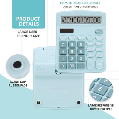 Office Desk Calculator,Cute Caculator with Dual Power Source,Basic Calculators Desktop with 12 Digit Large LCD Display Big Buttons Simple Financial Calculator for Office Home School(Blue)