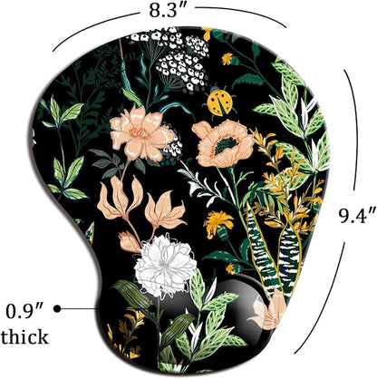 Dooke Ergonomic Mouse Pad with Wrist Support, Cute Mouse Pads with Non-Slip PU Base for Home Office Working Studying Easy Typing & Pain Relief Black Floral