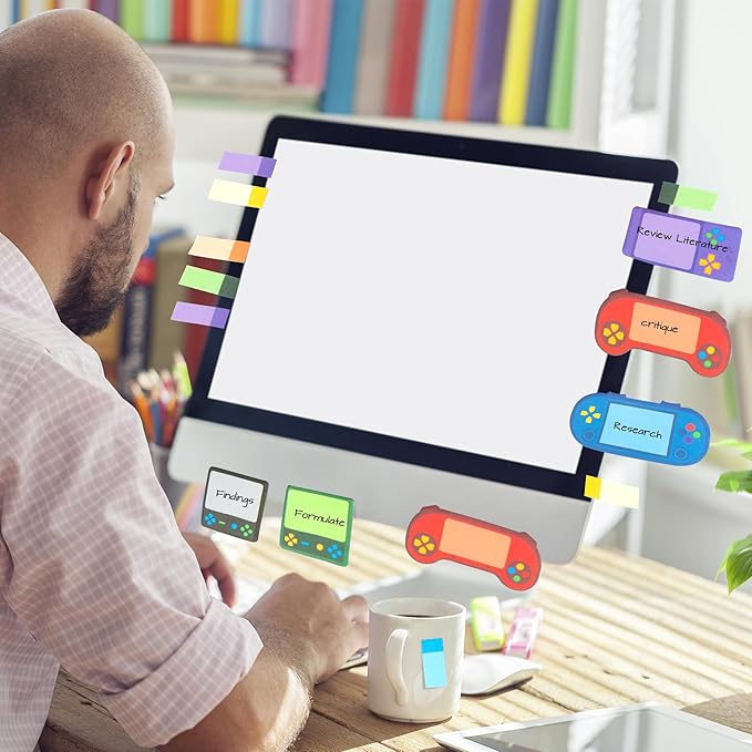 B1ykin Sticky Notes Set - Cartoon Theme Cute Self-Stick Notes Pad Teacher Appreciation Gifts， Self-Adhesive Writing Memo Pages Sticky to Do Notepad for Kids Employee School Office (Video Game)