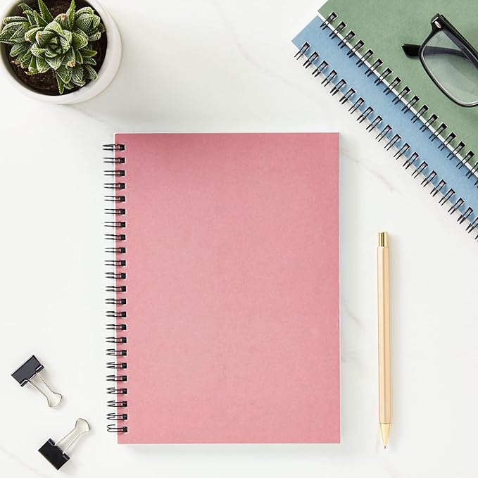 Paper Junkie 5 Pack Spiral Journal - Small Notebooks Bulk 6" x 8" with 120 Lined Pages for Work, Students, School, Writing (5 Colors Kraft Paper Covers)