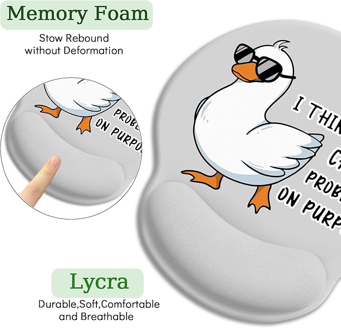 Funny Duck Ergonomic Mouse Pad with Wrist Rest, Mouse Pads for Desk, Gaming Mouse Pad Wrist Support, Cute Mousepad with Non-Slip Pain Relief PU Base, Cute Home Office Desk Accessories Decor