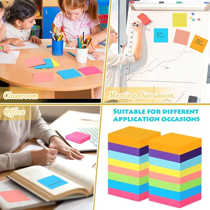 Yexiya 64 Pcs Lined Sticky Notes Self Stick Notes with Lines Bright Assorted Colors Sticky Pad for Home Office Products Post Memos, 1920 Sheets(3 x 3 Inch,Lined, Blank)
