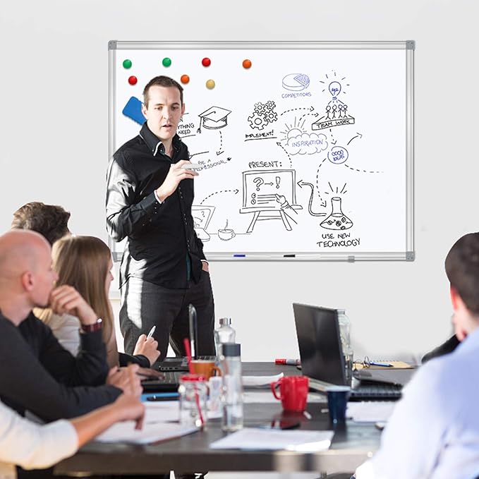 Dry Erase Board for Wall Aluminum Presentation Magnetic Whiteboard with Long Pen Tray, Wall-Mounted White Board for School, Office and Home (40"x30")