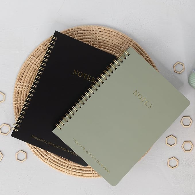 Aesthetic Spiral Notebook Set of 2 For Women and Men - Cute College Ruled 8x6 Bible Study Journal/Notebook with Pockets And Lined Pages - Perfect A5 Supplies to Stay Organized at Work or School