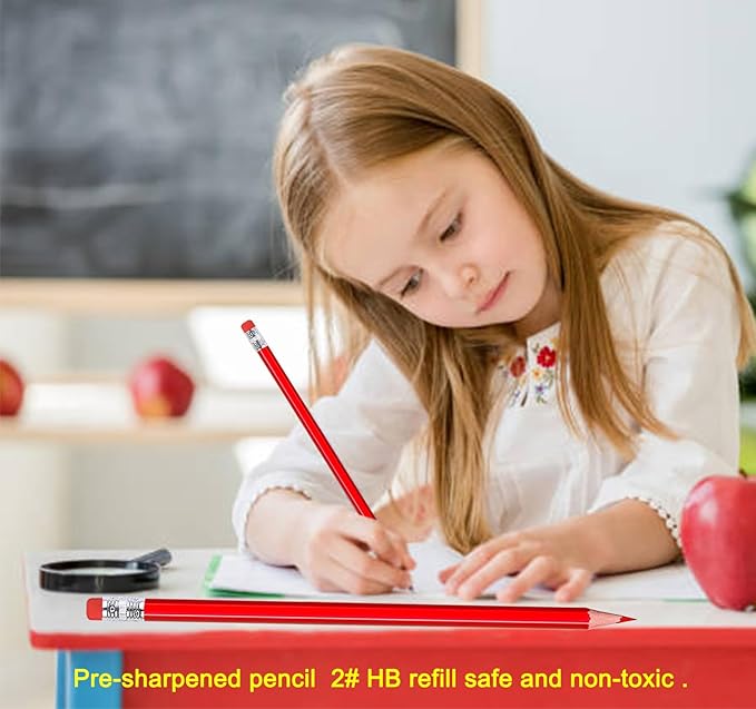 Adhere 25pcs Checking Pencils Erasable colored Pencils Pre-Sharpened #2 HB,for Checking Tests Grading Map Coloring,school Correcting,editing Office Favors,including a Free sharpener. (Red)