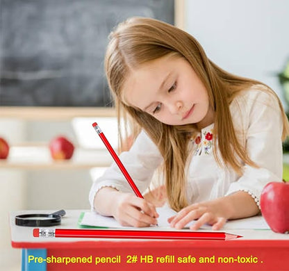 Adhere 25pcs Checking Pencils Erasable colored Pencils Pre-Sharpened #2 HB,for Checking Tests Grading Map Coloring,school Correcting,editing Office Favors,including a Free sharpener. (Red)