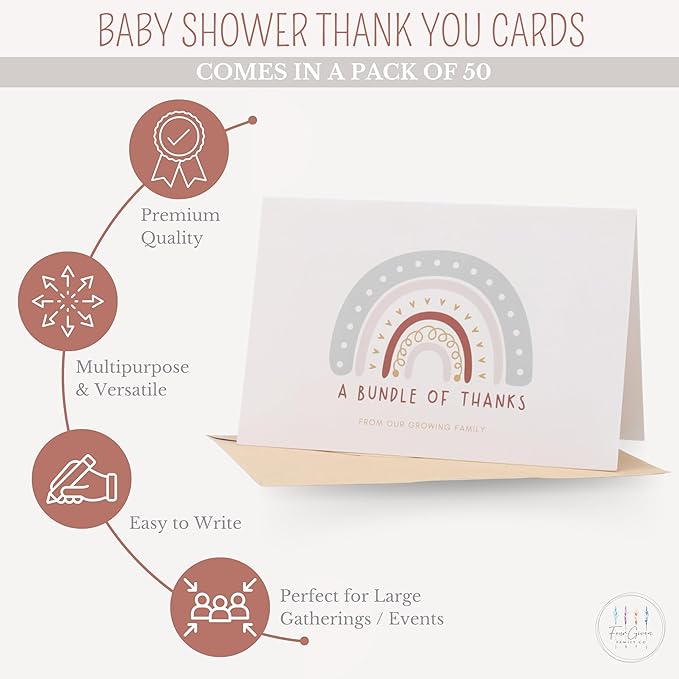 Baby Shower Thank You Cards with Envelopes, 50 Pack, Baby Girl Shower, Baby Boy Shower, Gender Neutral, Baby Shower Thank You Notes, Baby Shower Cards, Baby Thank You Cards for Girl, Baby Thank You