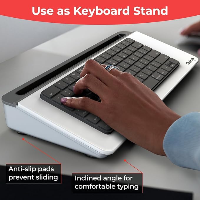 Chalkola Glass Desktop Whiteboard with Storage - Dry Erase Board, Work Desk Organizers, Computer Keyboard Stand, Home Office Desk Accessories, Small White Board, Workspace Desktop Buddy + 3 Markers