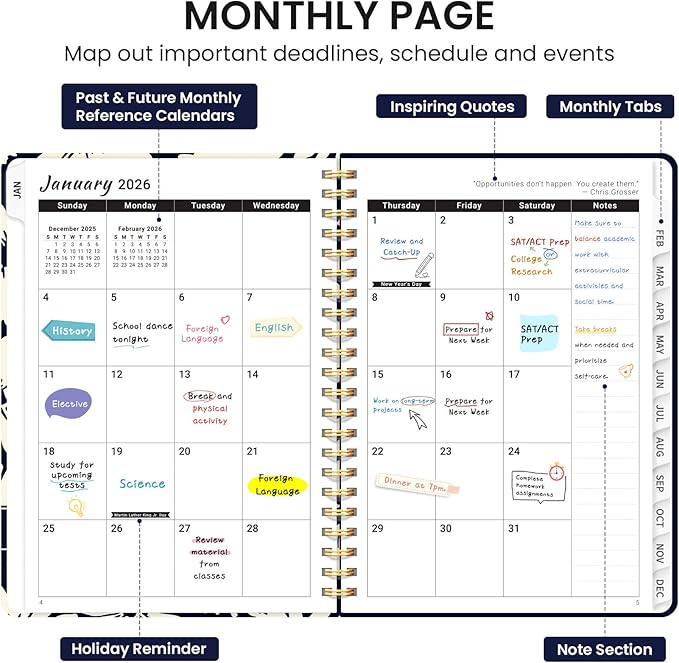 2026 Planner, Aesthetic Weekly and Monthly Planner for Women, Jan 2026 to Dec 2026, Hardcover 2026 Calendar Book with Monthly Tabs, Inner Pocket, Perfect for Office Home School - A5 (6.3" x 8.5"), Simple Daisy