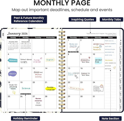 2026 Planner, Aesthetic Weekly and Monthly Planner for Women, Jan 2026 to Dec 2026, Hardcover 2026 Calendar Book with Monthly Tabs, Inner Pocket, Perfect for Office Home School - A5 (6.3" x 8.5"), Simple Daisy