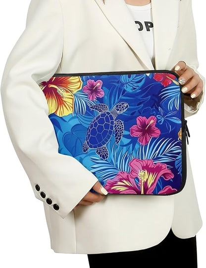 Sea Turtle Printed Laptop Briefcase for Women Men, Hibiscus Flower Printed 15 Inch Laptop Bag Messenger Bag Lightweight Laptop Case for Office Business Traveling Daily Use