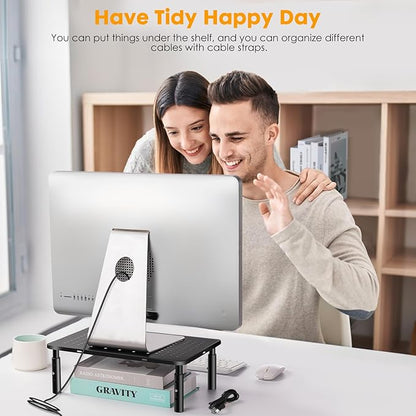 Computer Monitor Stand Riser for Desk, 3 Height Adjustable Pc Laptop Tv Desktop Monitor Stand Riser with Cable Straps, Metal Shelf Holder, Screen Floor Stand Riser for Desk, Floor, Carpet