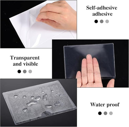 100 Pack Self-Adhesive 3" x 5" Index Card Pockets with Top Open for Loading, Clear Plastic Index Card Lables Holder for Organizing Storage Bins and Protecting Cards Photos Labels