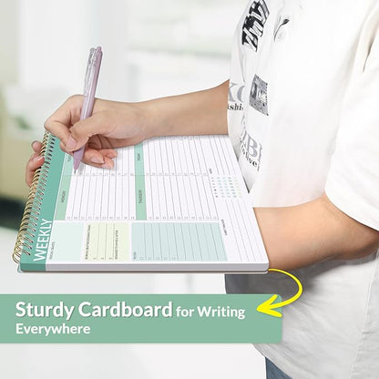 SUNEE Weekly To Do List Notepad - Last for 2 Years, 52 Undated Sheets, 8.5"×11", Spiral Weekly Desk Planner Pad for Adults and Kids, School, Home & Office - Green