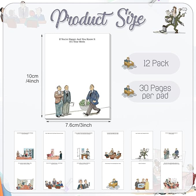 Funny Notepads with Sayings Sticky Funny Office Supplies to Do List Sarcastic Work Assorted Notepad for Workers, 12 Designs, 3 x 3.93 Inch(Novelty Style)