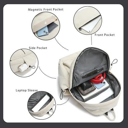 YGR Laptop Backpack for Women and Men, Waterproof Lightweight Travel Daily Rucksack Casual 15.6 inches Computer Bags for College, White Corduroy