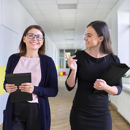 Harloon 75 Pack Two Pocket Portfolio Folders Bulk, 8.5 x 11 Inches Textured Paper with Business Card Slot Letter Size File Folders for Office School Classroom (Black)
