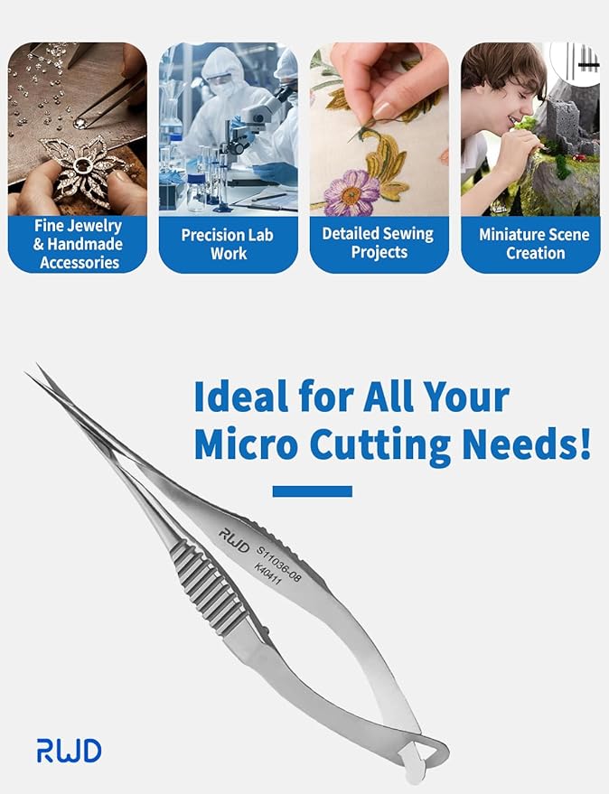 VANNAS Micro Scissors, 3.2" Straight Fan Tip, Extra Sharp Spring Action Squeeze Scissors for Stitch Cutting, Embroidery, ENT, Eye, Skin, Dental, and Veterinary Surgery (8cm) - S11036-08