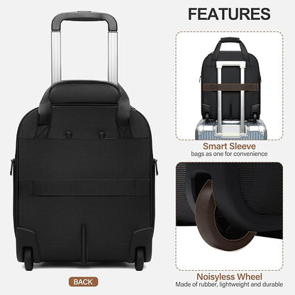 Multi-functional 16-Inch Underseat Carry on Luggage With Wheels Softside Lightweight Compact Travel Business Suitcase bag for Pilots and Crew,Black