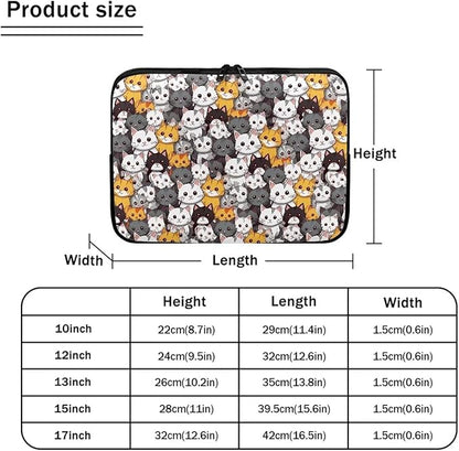 Cartoon Cats Printed Laptop Bag for Women Men, 10 Inch Laptop Sleeve Case Water Resistant Neoprene Computer Case Bag Laptop Briefcase Tablet Briefcase Carrying Bag, Multicolor