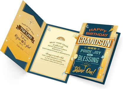 Prime Greetings Religious Birthday Card For Grandson, Made in America, Eco-Friendly, Thick Card Stock with Premium Envelope 5in x 7.75in, Packaged in Protective Mailer