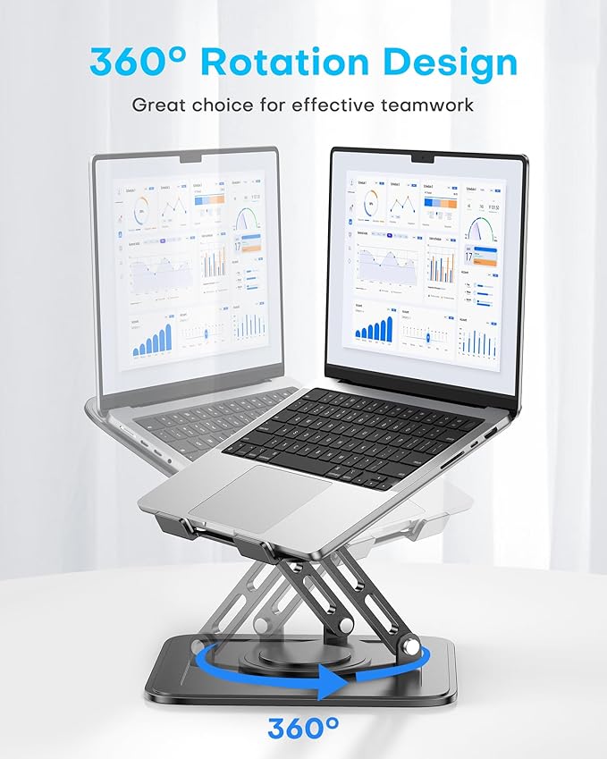 Adjustable Laptop Stand, Computer stand with 360 Rotating Base, Ergonomic Laptop Riser for Desk Foldable Laptop Mount Protable Computer Stand for Laptop Fits with MacBook Pro Air (10-16") - Black