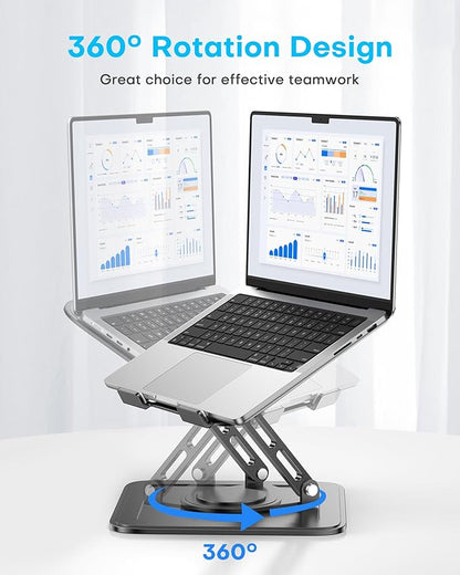 Adjustable Laptop Stand, Computer stand with 360 Rotating Base, Ergonomic Laptop Riser for Desk Foldable Laptop Mount Protable Computer Stand for Laptop Fits with MacBook Pro Air (10-16") - Black