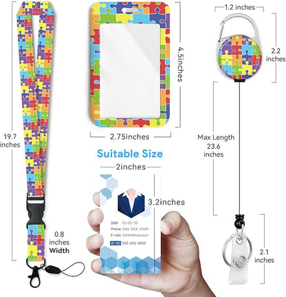 Puzzle Badge Holder with Retractable Reel and Breakaway Lanyard，Badge Clips Retractable Heavy Duty Badge Reel，Funny Keychain，ID Holder with Breakaway Lanyard for School Nurse Office Teen