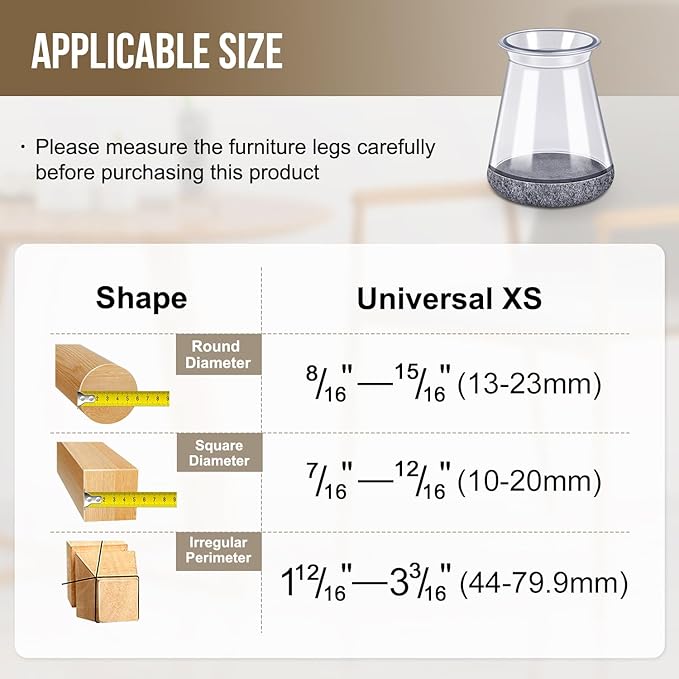 BUMACO Chair Leg Floor Protectors Chair Leg Protectors for Hardwood Floors Silicone Pads Covers to Protect Floors (Clear-20 Pcs, Universal XS 0.5"-0.9")