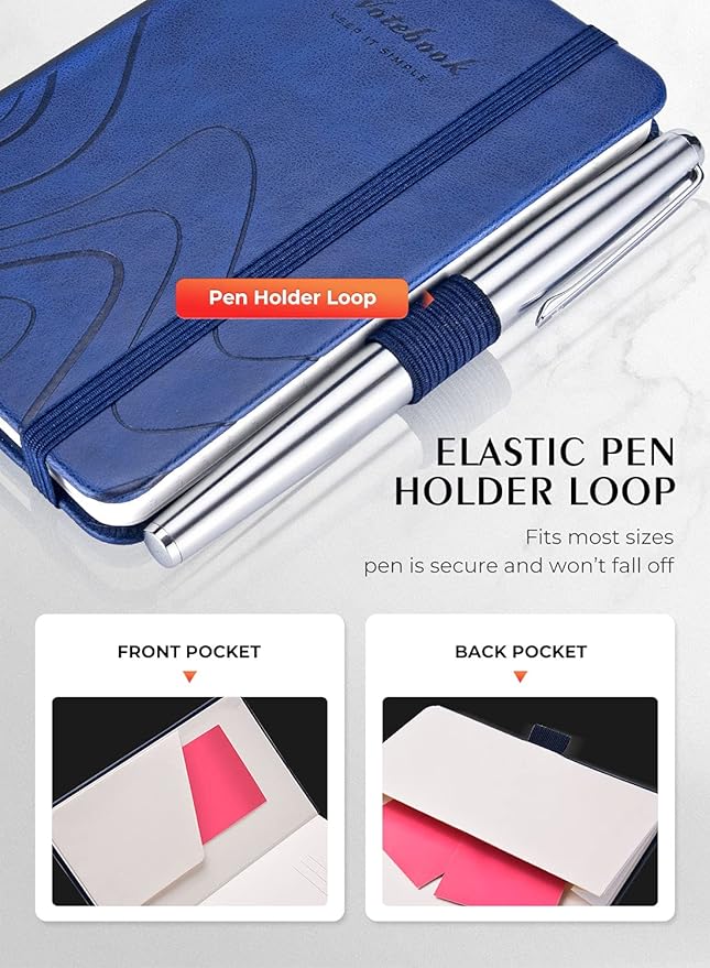 AISBUGUR Pocket Notebook, Small Notebook, 2-Pack Total 320 Pages,3.7" x 5.7" Pocket Notebook (2 Pack, Dark Blue)