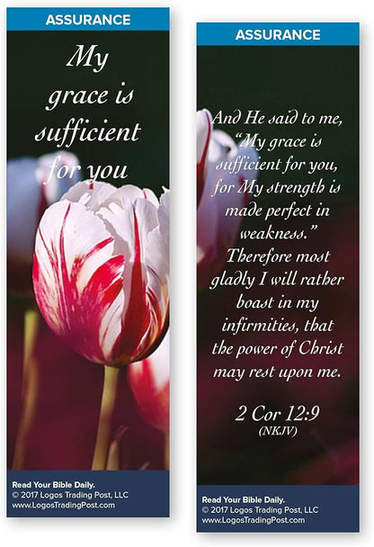 Christian Bookmark with Bible Verse, Pack of 25, Assurance Themed, My Grace is Sufficient for You, 2 Corinthians 12:9
