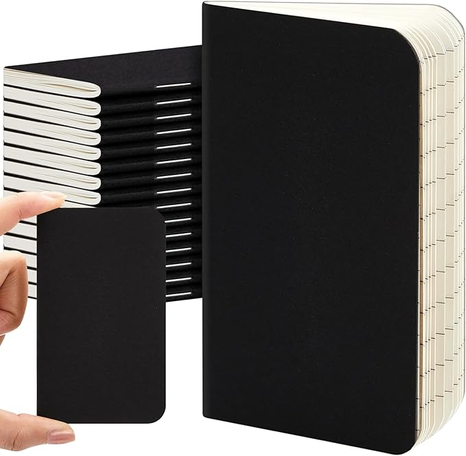 Outus 15 Pcs Mini Pocket Notebook 2.5" x 4" Small Journal Kraft Paper Notepads Bulk Softcover Pocket Notepad Memo Diary Subject Notebooks for Traveler Worker(Black,Lined Style)