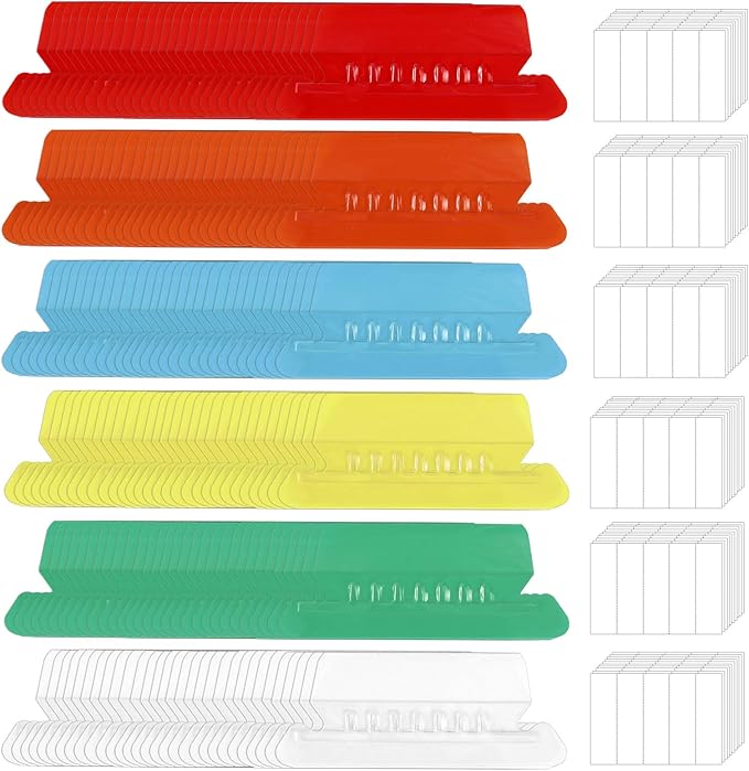 60pcs Folder Tabs & 120 Inserts, Multicolour Plastic File Folder Labels with Paper Inserts Hanging File Folder Tabs for Organize & Distinguish Hanging Files