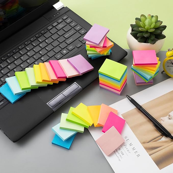 (50 Pads) Sticky Notes 1.5x2, 10 Colors Self Sticky Notes, Sticky Pads, Recyclable, Self-Stick Pads, Easy to Post for Home, Office, Notebook