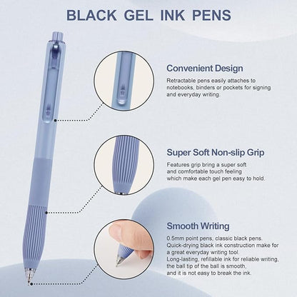 Linbsunne Gel Pens Black Ink Pens for Office 0.5mm Fine Point Pens Smooth Writing Retractable Work Pen (12-count)