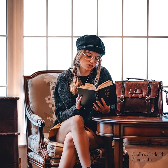 ECOSUSI Vintage Crossbody Messenger Bag Satchel Purse Handbag Briefcase for Women