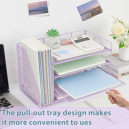 OPNCIE Desk Organizers and Accessories, 4 Tier Paper Letter Tray File Organizer, Office Organization Storage Desk Accessories Workspace Desktop Organizer for Classroom Office Supplies Decor, Purple