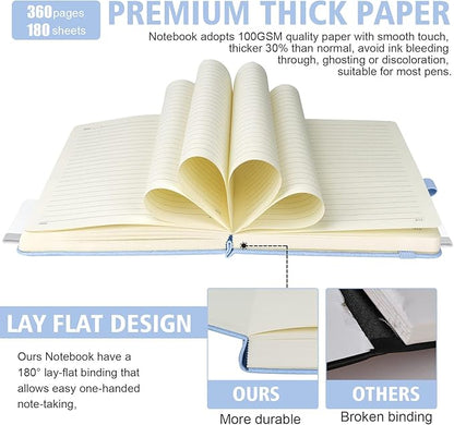 Lined Journal Notebook, 360 Numbered Pages(With page number), Thick Journal for Writing A5 College Ruled Notebook, 100gsm Lined Paper, Leather Hardcover, 5.75'' X 8.38''-1 Pack, Sky Blue