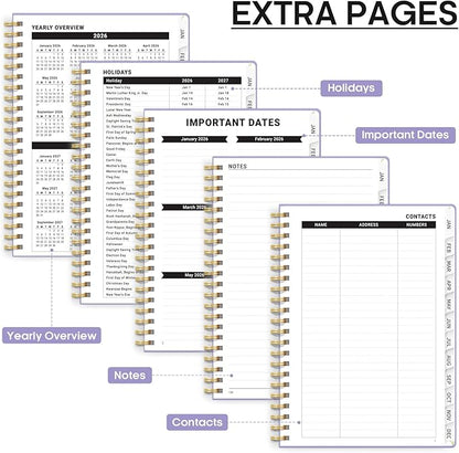 2026 Planner, Weekly and Monthly Calendar Planner, January 2026 - December 2026, Hardcover 2026 Calendar Planner Book with Tabs For Women & Men, Inner Pocket, Spiral Bound, Perfect for Office Home School Supplies - A4 (8.5" x 11"), Purple