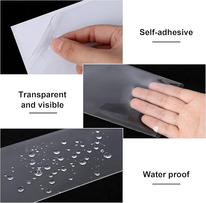 36 Pack Adhesive 10.8" x 3.5" Index Card Pockets with Top Open for Loading, Clear Plastic Labels Holders for Storage Bins Library Card Totes Shelves